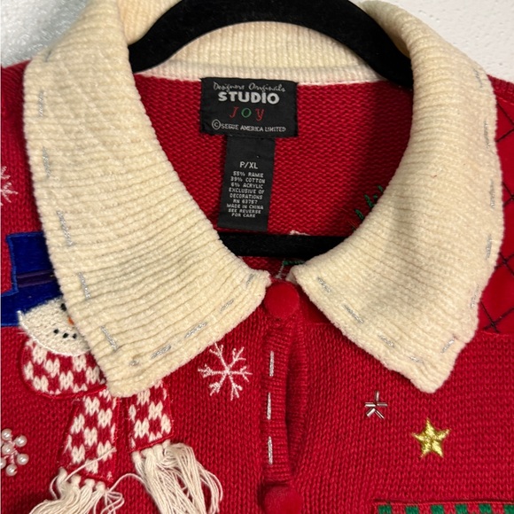 Designers Originals Red and Cream Embroidered Holiday Sweater Vest, Petite XL - Picture 6 of 10